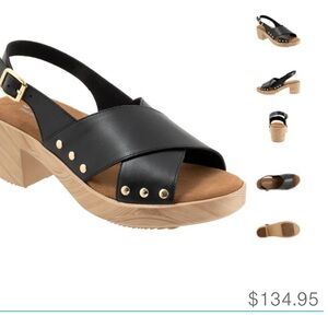 SoftWalk Black Leather Sandals with Wooden Heel NWOT